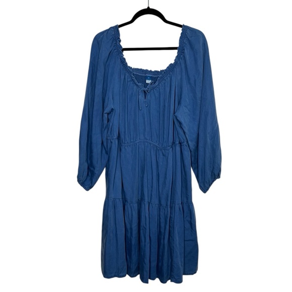 Old Navy womens 2X blue Tencel Lyocell Ruffle chambray dress milkmaid boho - Picture 2 of 11